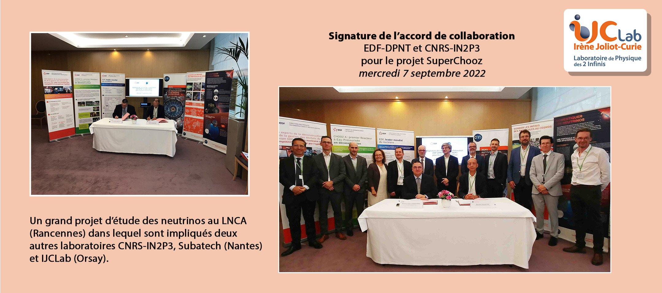 Signature du partenariat EDF et CNRS pour le projet SuperChooz